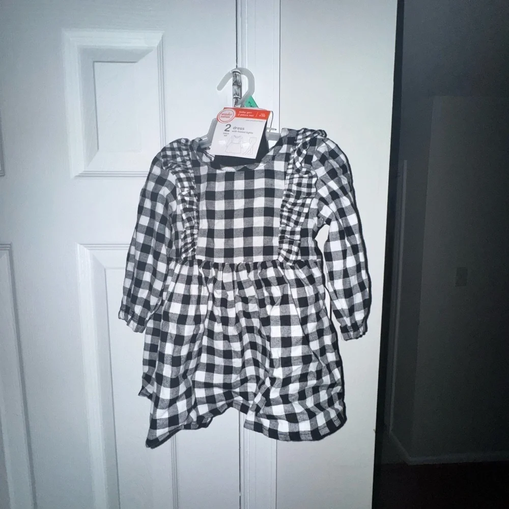 WonderNation 6-9Months Cotton Plaid Dress with tight Outfit 2 Piece Set NWT